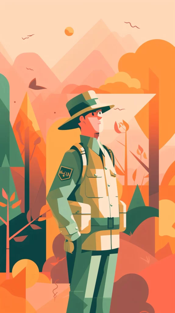 Forest Ranger Green Nature Flat Illustration Autumn