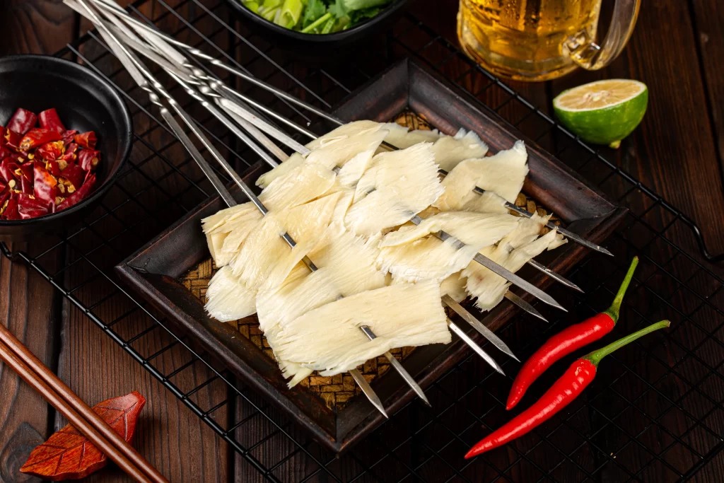 Fresh Bamboo Skewers Grilled BBQ Golden Brown Crispy