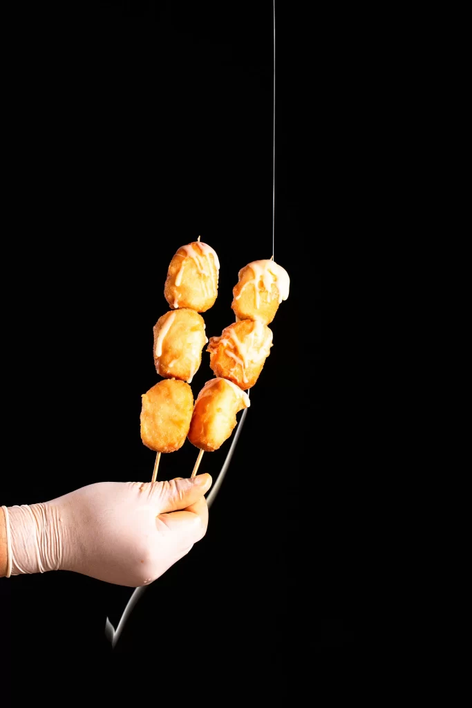 Fried Chicken Skewers Glazed Drizzle Golden Brown