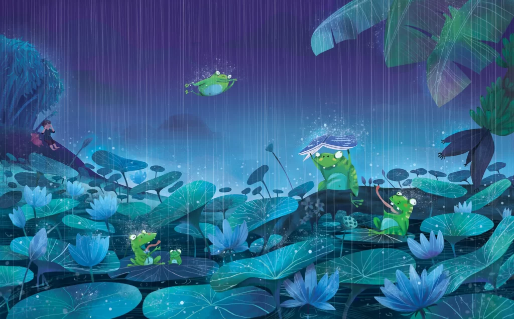 Frogs Rain LilyPads Pond Nature