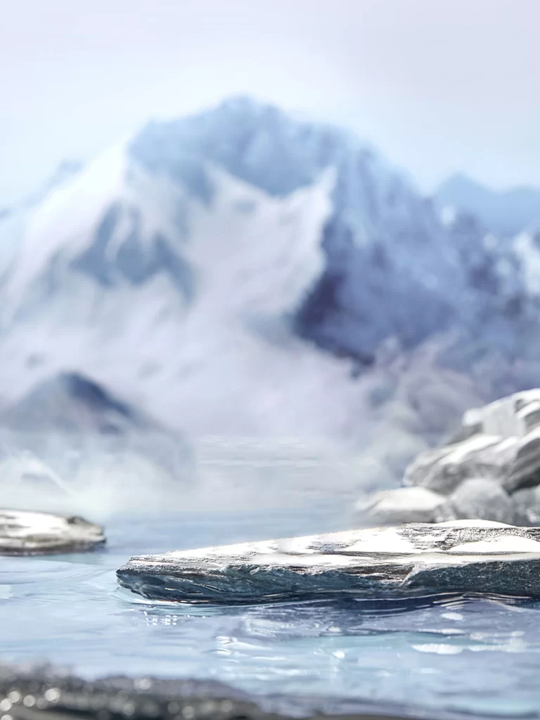 Frozen Landscape Snowy Mountains Ice Reflection