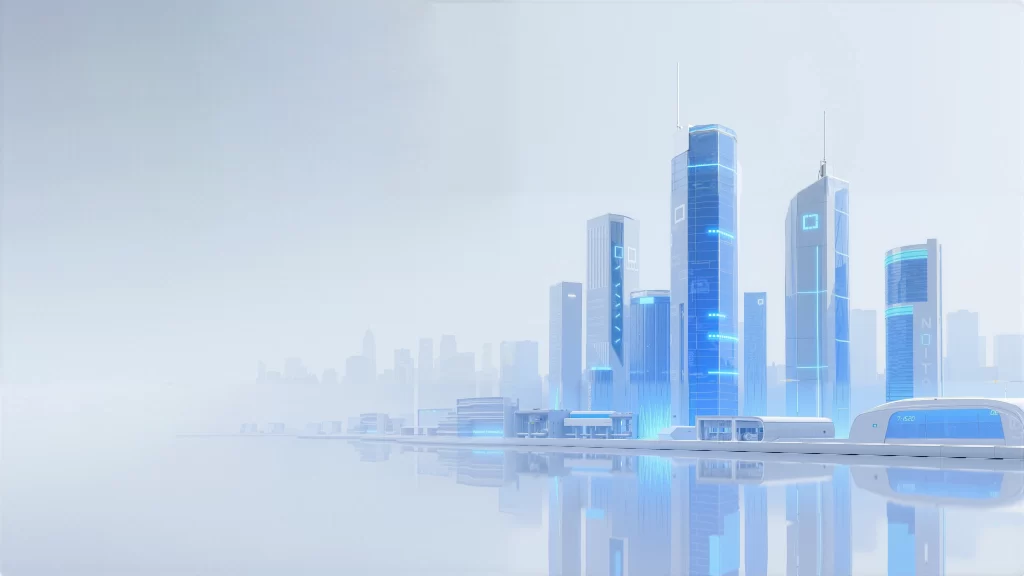 Futuristic Cityscape Skyscrapers Reflection Blue Light Modern Architecture