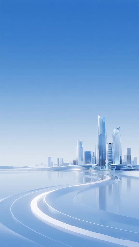 Futuristic Cityscape Skyscrapers Reflection Blue Sky Modern Architecture