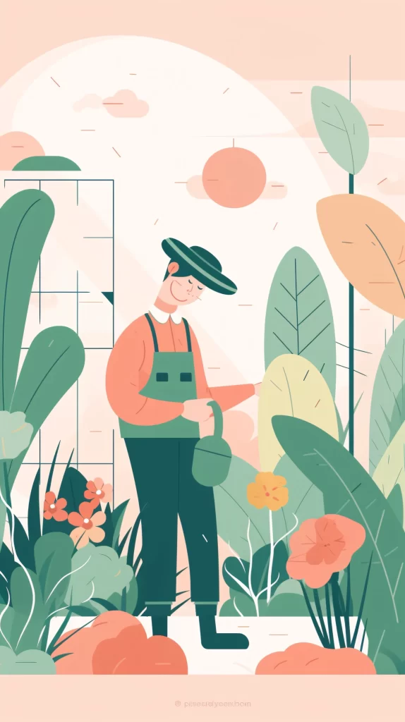 Gardener Green Hat Nature Pastel Flat Illustration