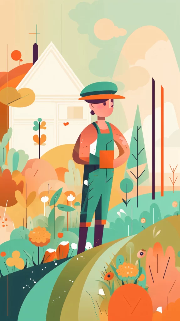 Gardener Green Overalls Flat Illustration Nature