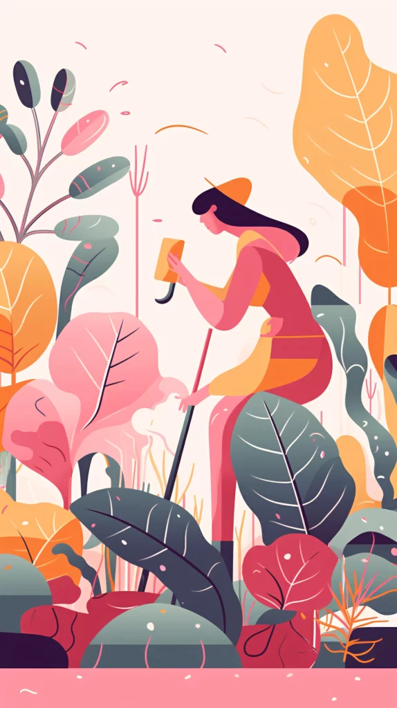 Gardener Green Pink Orange Vector Illustration