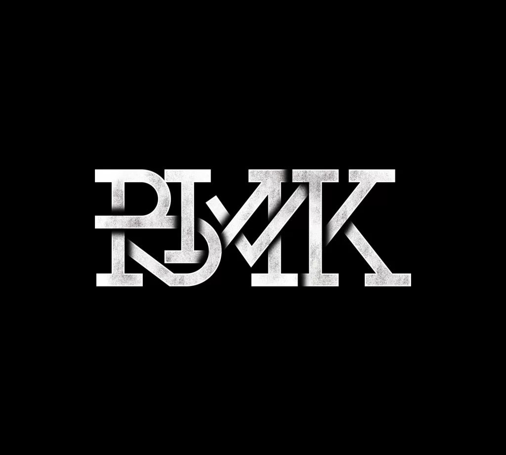 Geometric Stacked Monochromatic Metallic Grunge Typography Design