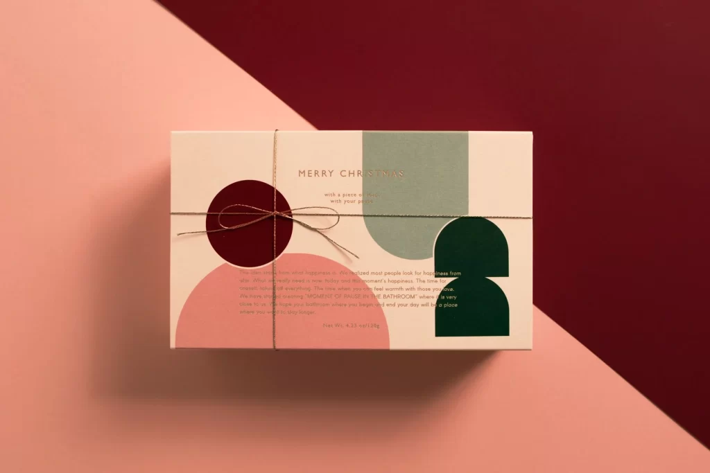 Gift Box Christmas Pastel Green Red Gold Minimalist Design