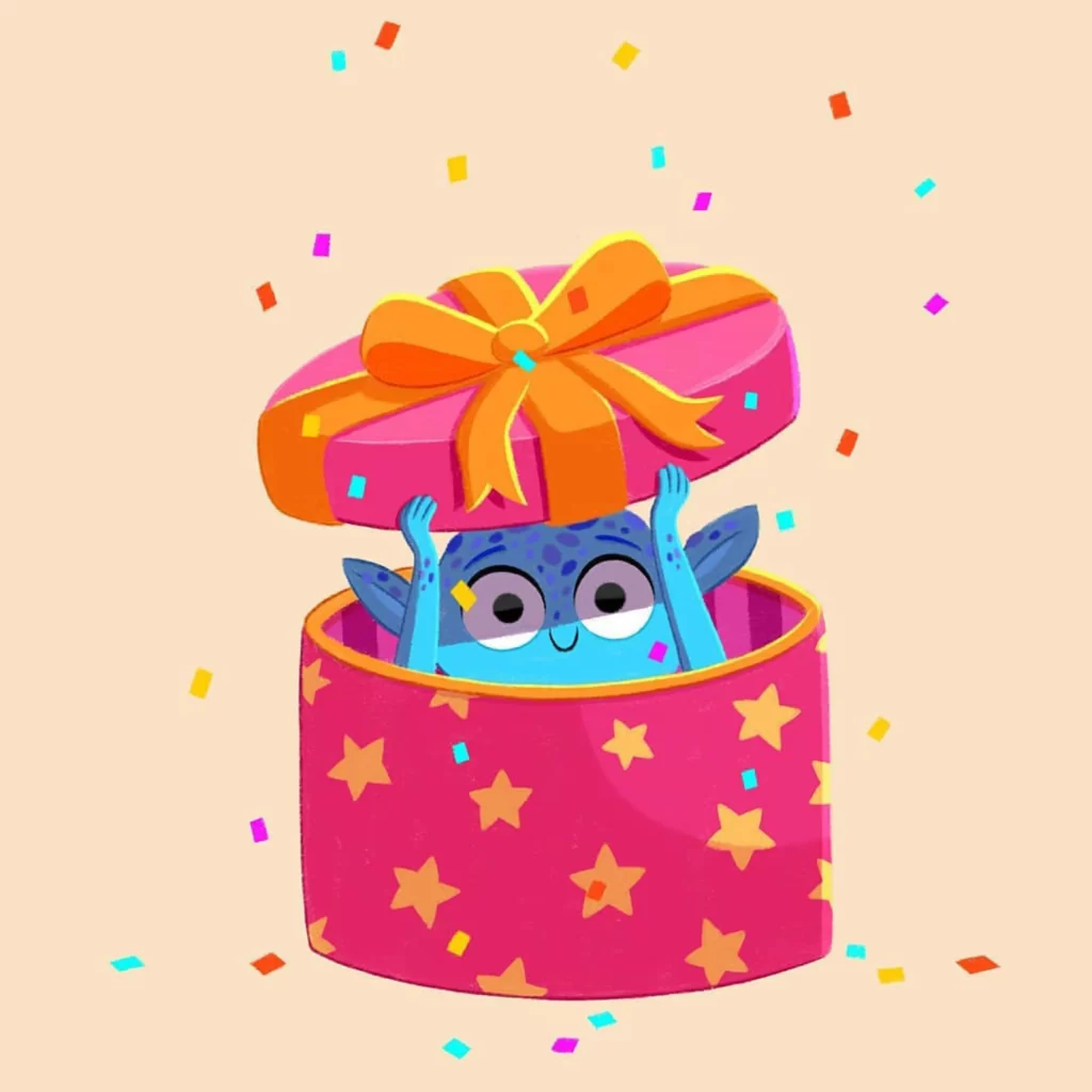 Gift Box Monster Celebration Confetti Joy Eleonore Pelluau