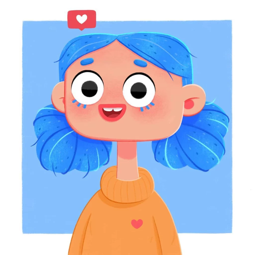 Girl Blue Hair Yellow Shirt Heart Eleonore Pelluau
