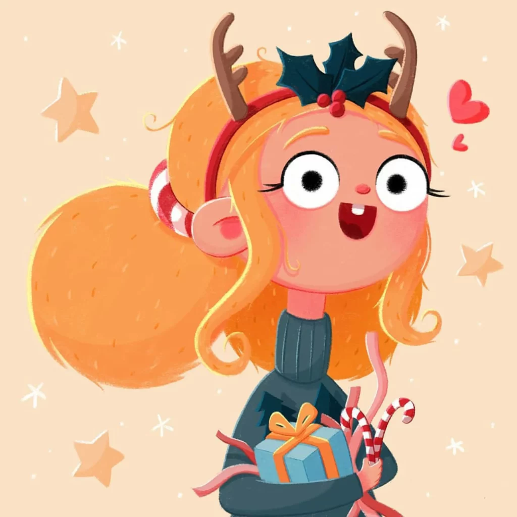 Girl Christmas Antlers Gift Eleonore Pelluau