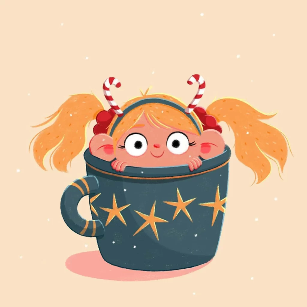 Girl Cup Candy Cane Stars Eleonore Pelluau