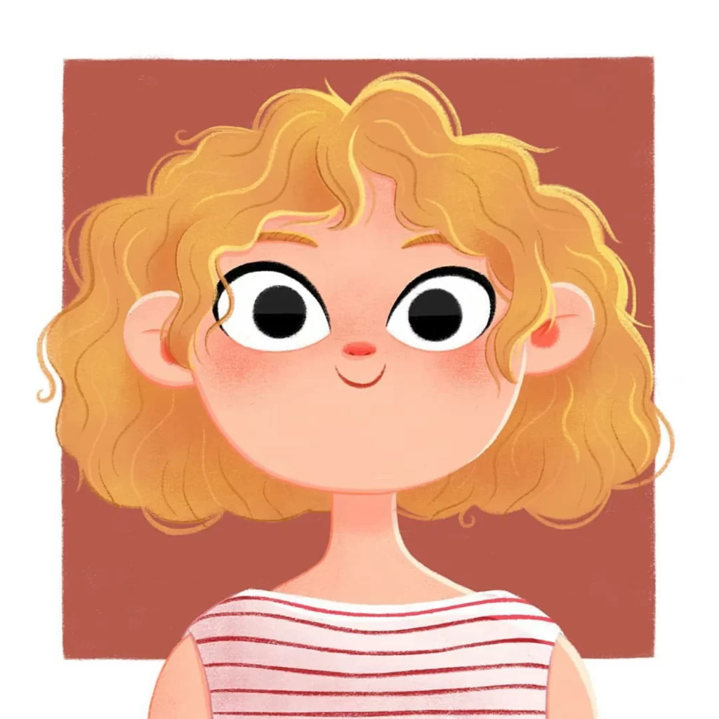 Girl Curly Hair Striped Shirt Smiling Illustration Eleonore Pelluau