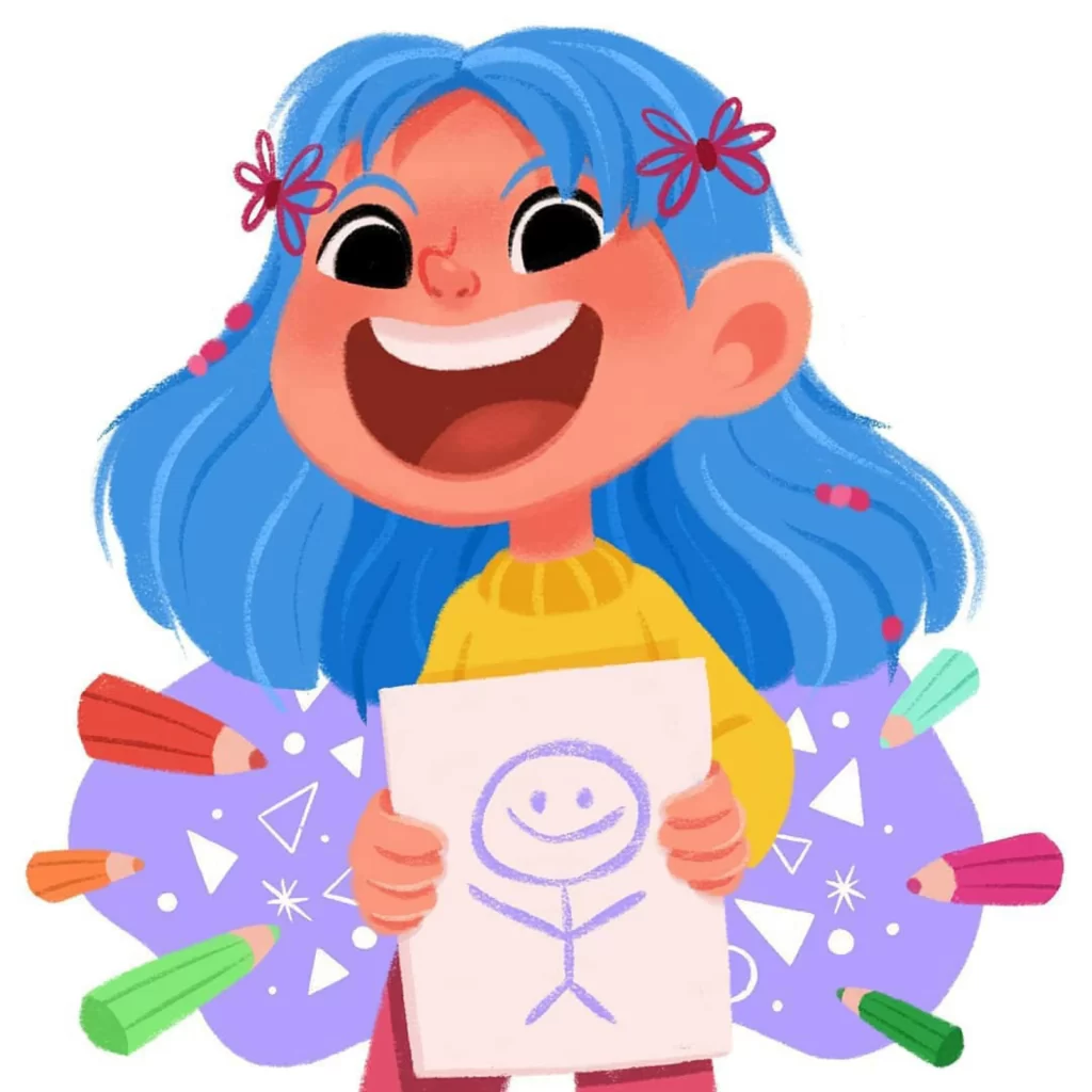 Girl Drawing Art Blue Hair Smiling Eleonore Pelluau