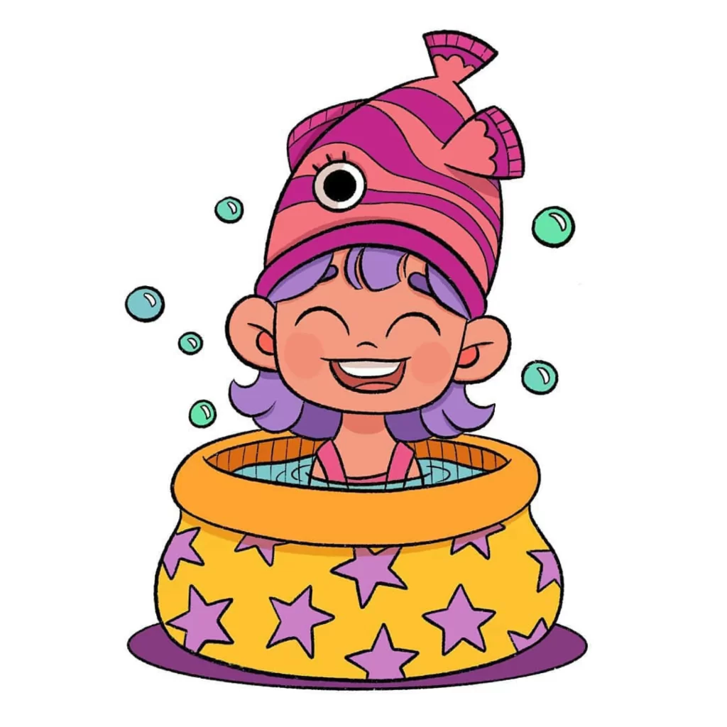 Girl Fish Hat Bubble Bath Eleonore Pelluau