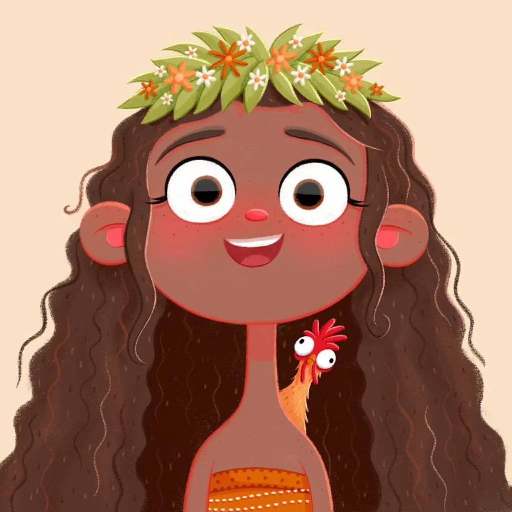 Girl Flower Crown Rooster Eleonore Pelluau