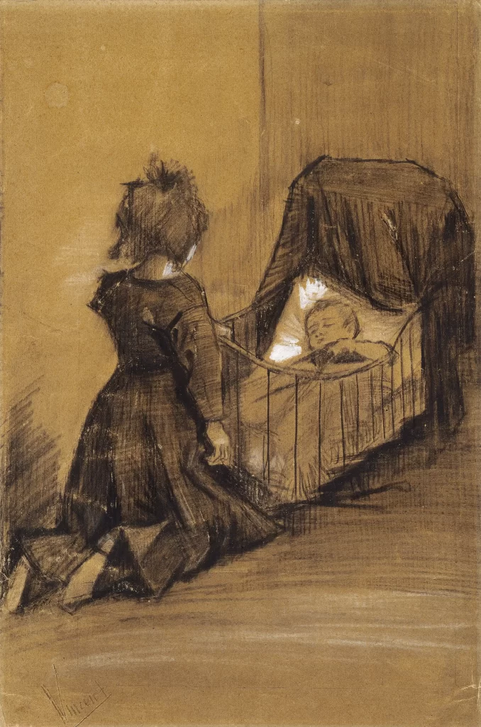 Girl Kneeling by a Cradle Van Gogh