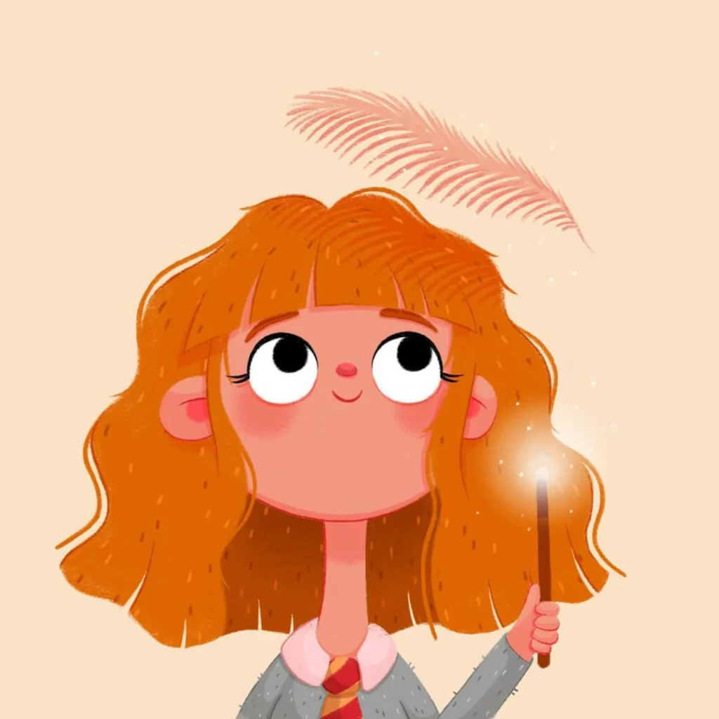 Girl Magic Wand Feather School Uniform Curly Hair Eleonore Pelluau