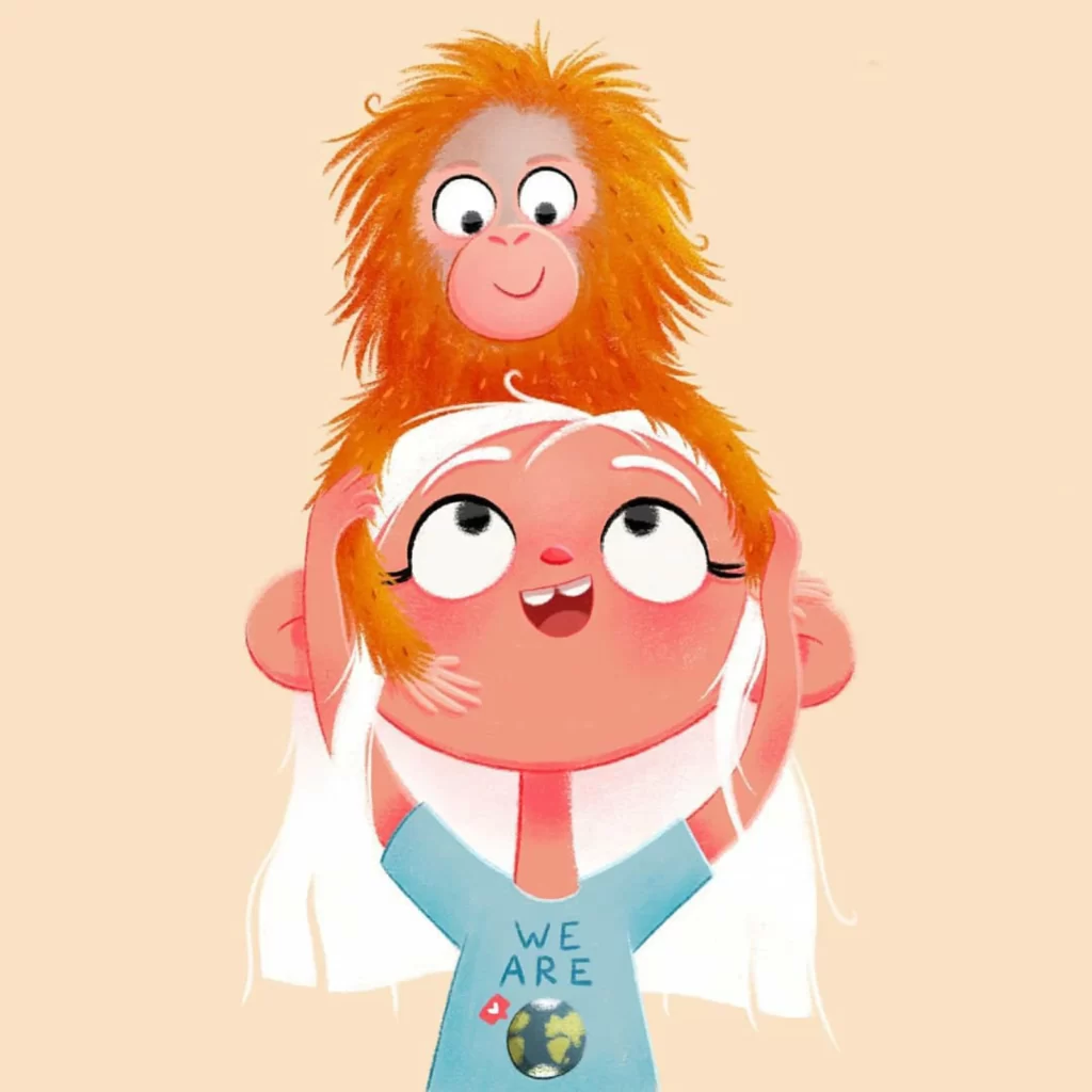 Girl Monkey Friendship Joy Eleonore Pelluau