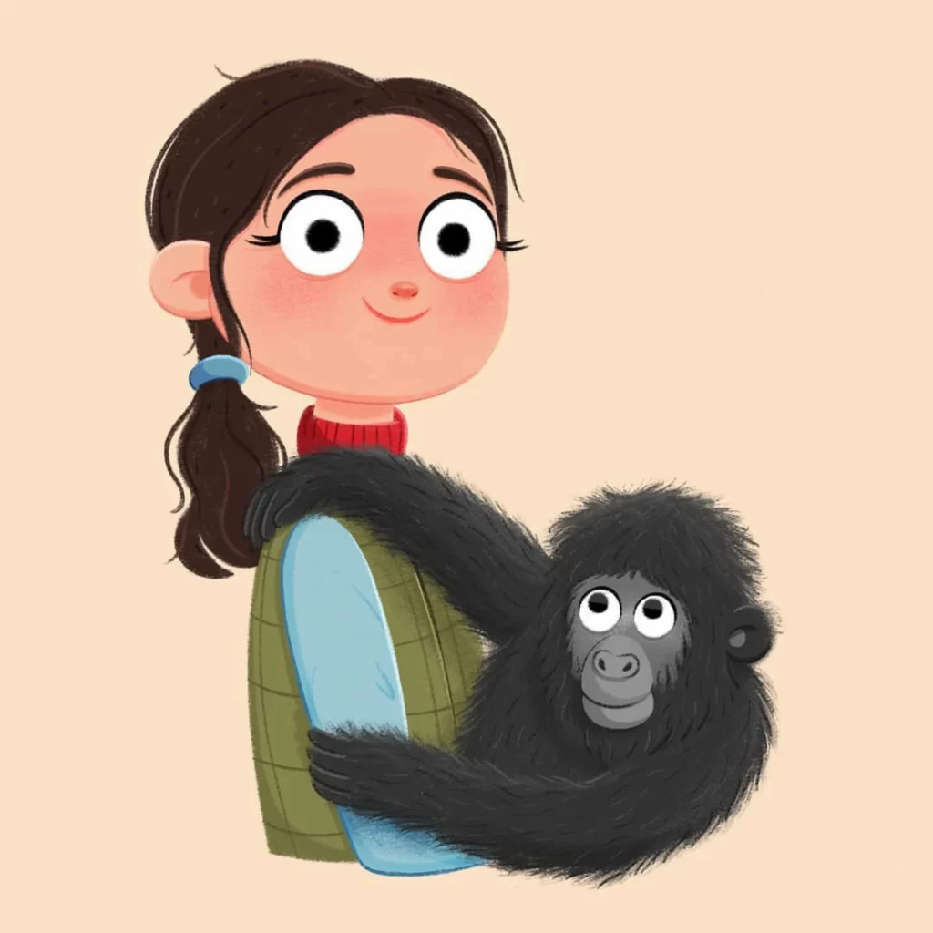 Girl Monkey Hug Illustration Eleonore Pelluau
