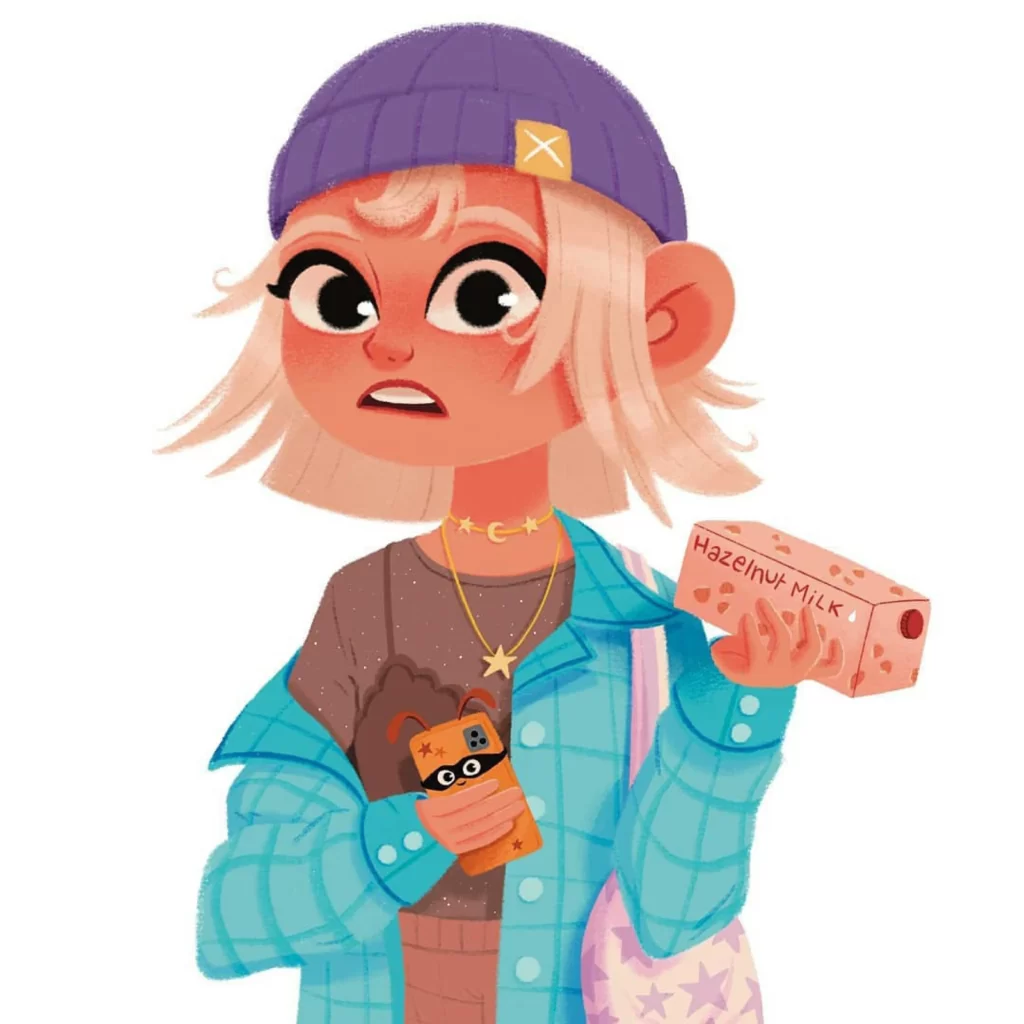 Girl Plaid Jacket Beanie Phone Milk Eleonore Pelluau