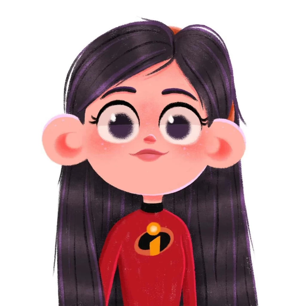 Girl Purple Hair Red Shirt Yellow Logo Big Ears Eleonore Pelluau