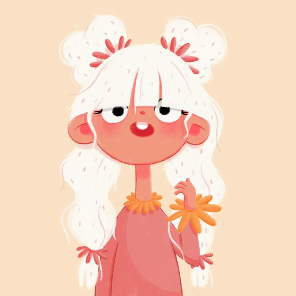 Girl White Hair Flower Pink Dress Eleonore Pelluau