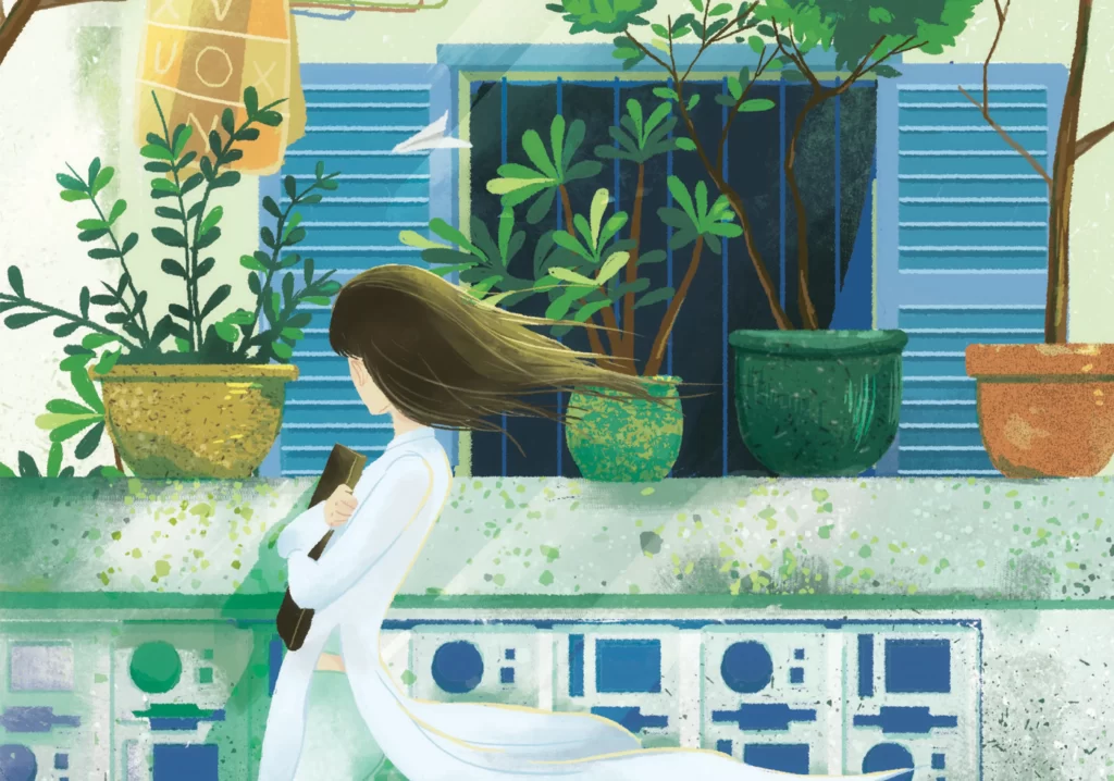 Girl Wind Plants Balcony