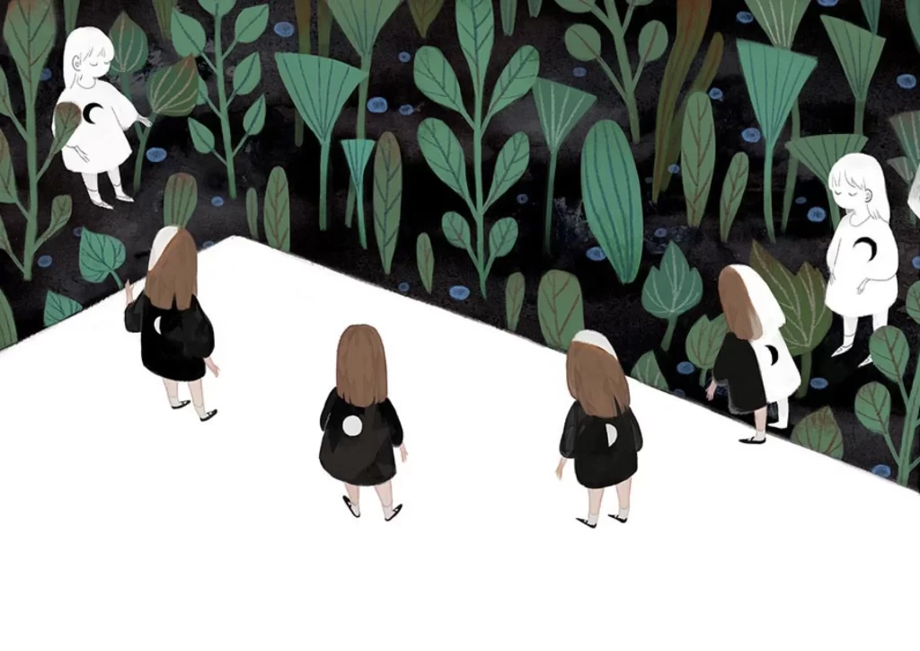 Girls Plants Moon Path Exploration