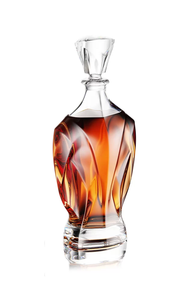 Glass Bottle Whiskey Decanter Amber Liquid Faceted Design