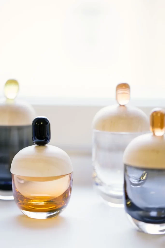 Glass Containers Wooden Lids Amber Black Clear Minimalist Design