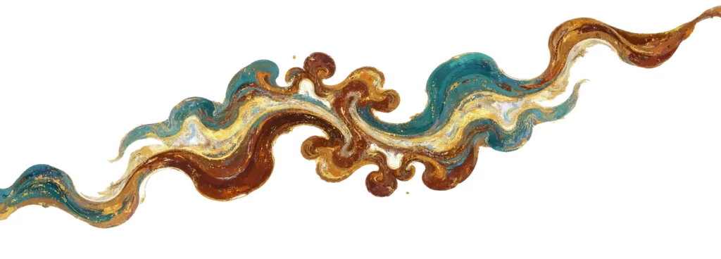Gold Blue Brown Swirl Wave Dunhuang Traditional Pattern