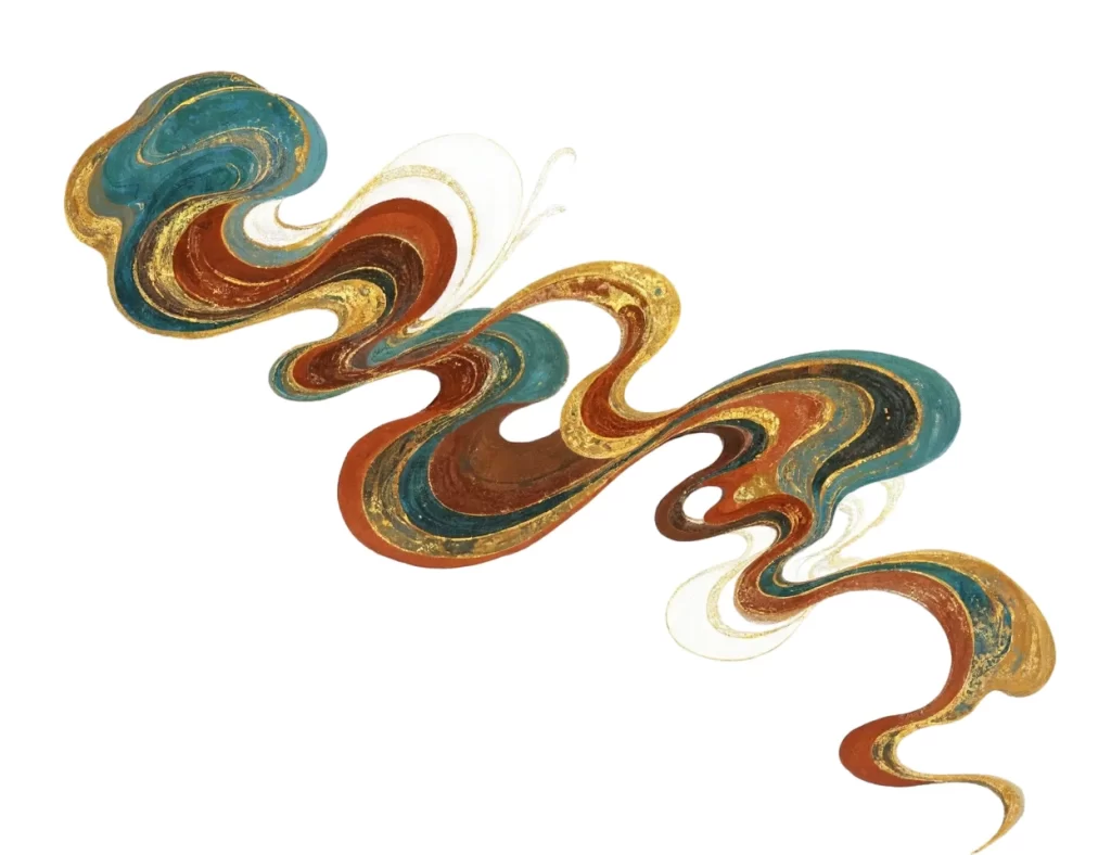 Gold Blue Red Cloud Swirl Dunhuang Traditional Pattern