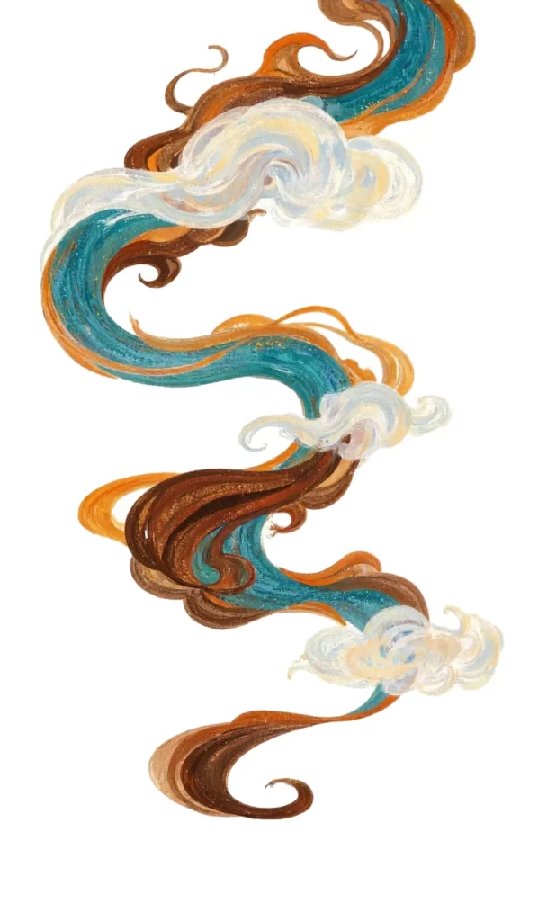 Gold Blue White Cloud Swirl Dunhuang Traditional Pattern