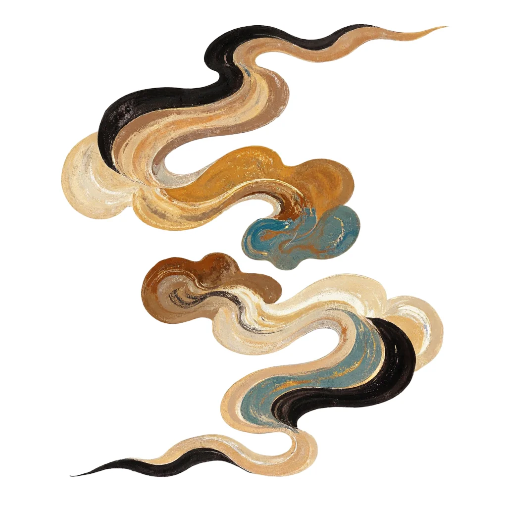 Gold Brown Blue Black Swirl Dunhuang Traditional Pattern