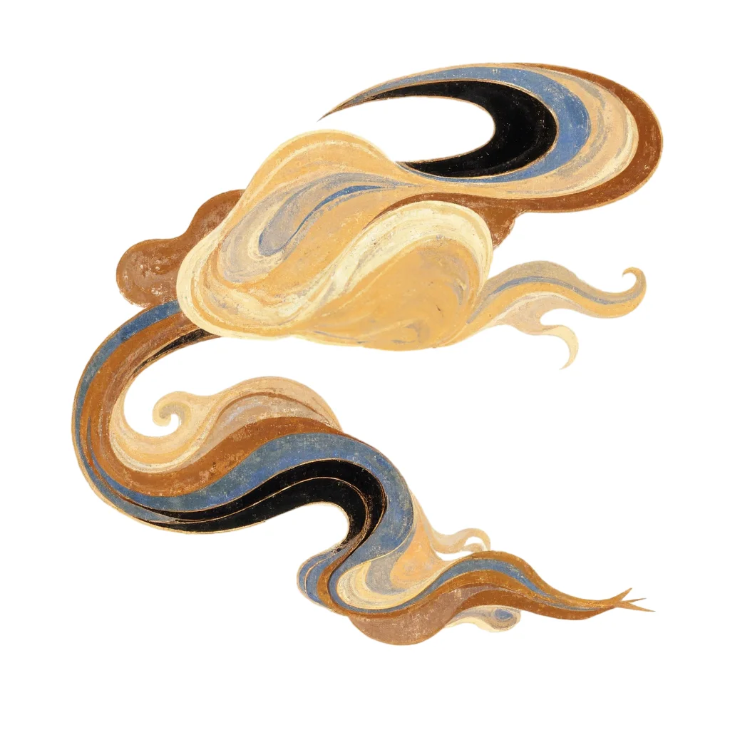 Gold Brown Blue Black Swirl Wave Dunhuang Traditional Pattern