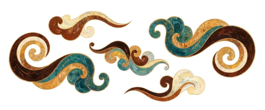 Gold Brown Blue Green Swirl Dunhuang Traditional Pattern