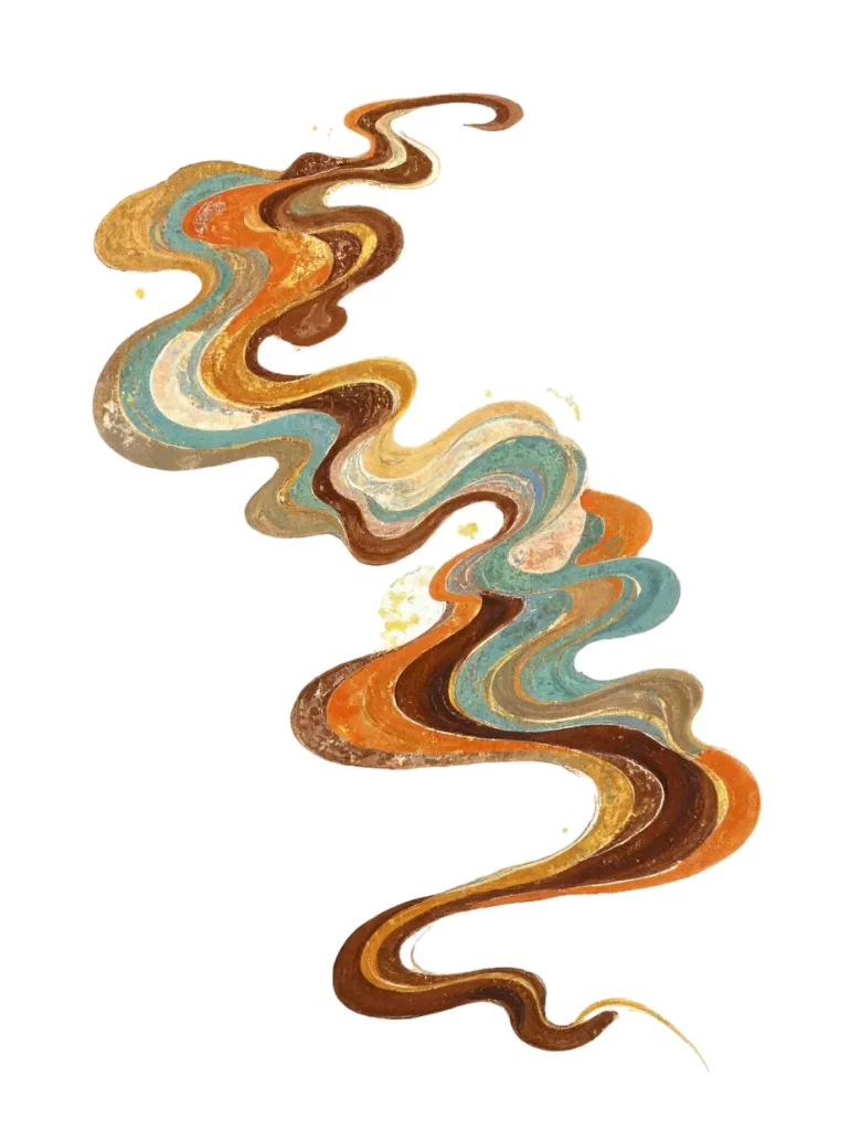 Gold Brown Blue Green Swirl Dunhuang Traditional Pattern