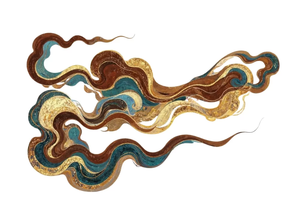 Gold Brown Blue Swirl Dunhuang Cloud Pattern