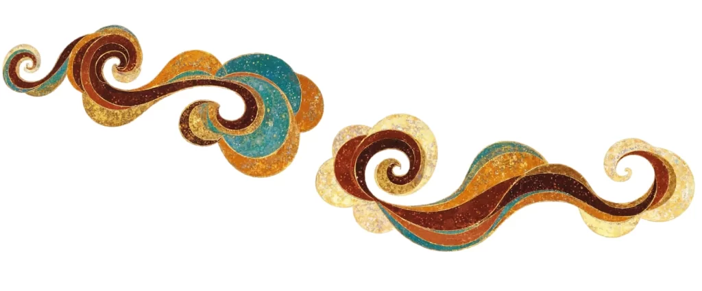 Gold Brown Blue Swirl Dunhuang Traditional Pattern