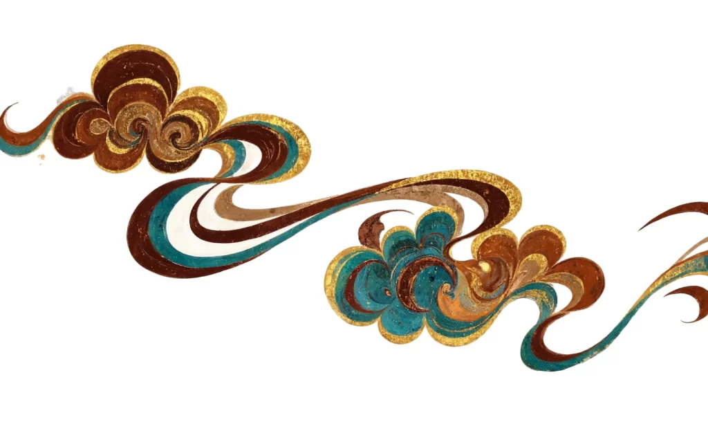 Gold Brown Blue Swirl Dunhuang Traditional Pattern