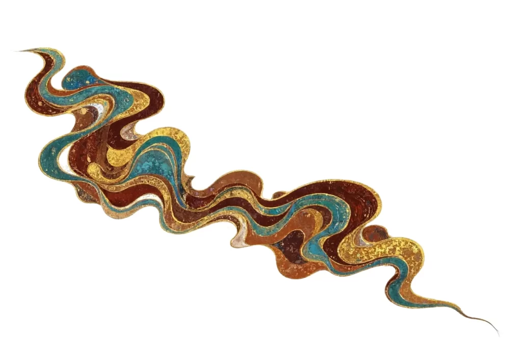 Gold Brown Blue Swirl Dunhuang Traditional Pattern