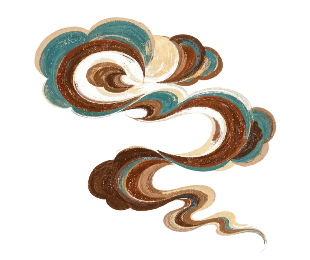 Gold Brown Blue Swirl Dunhuang Traditional Pattern