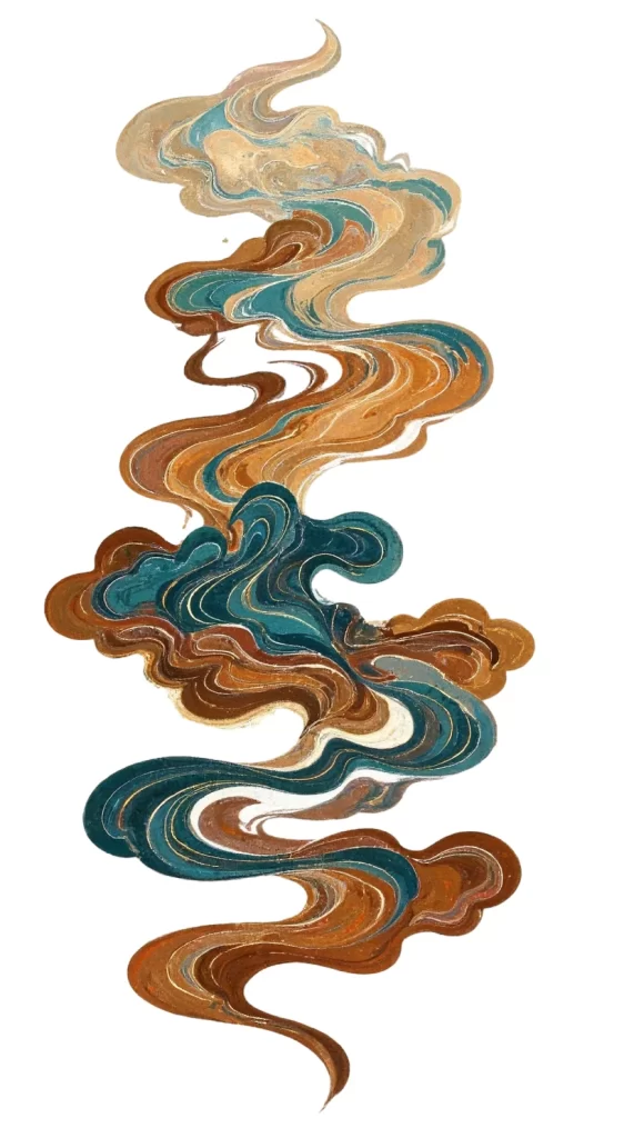 Gold Brown Blue Swirl Dunhuang Traditional Pattern