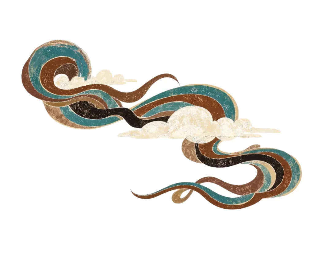 Gold Brown Blue White Cloud Swirl Dunhuang Traditional Pattern
