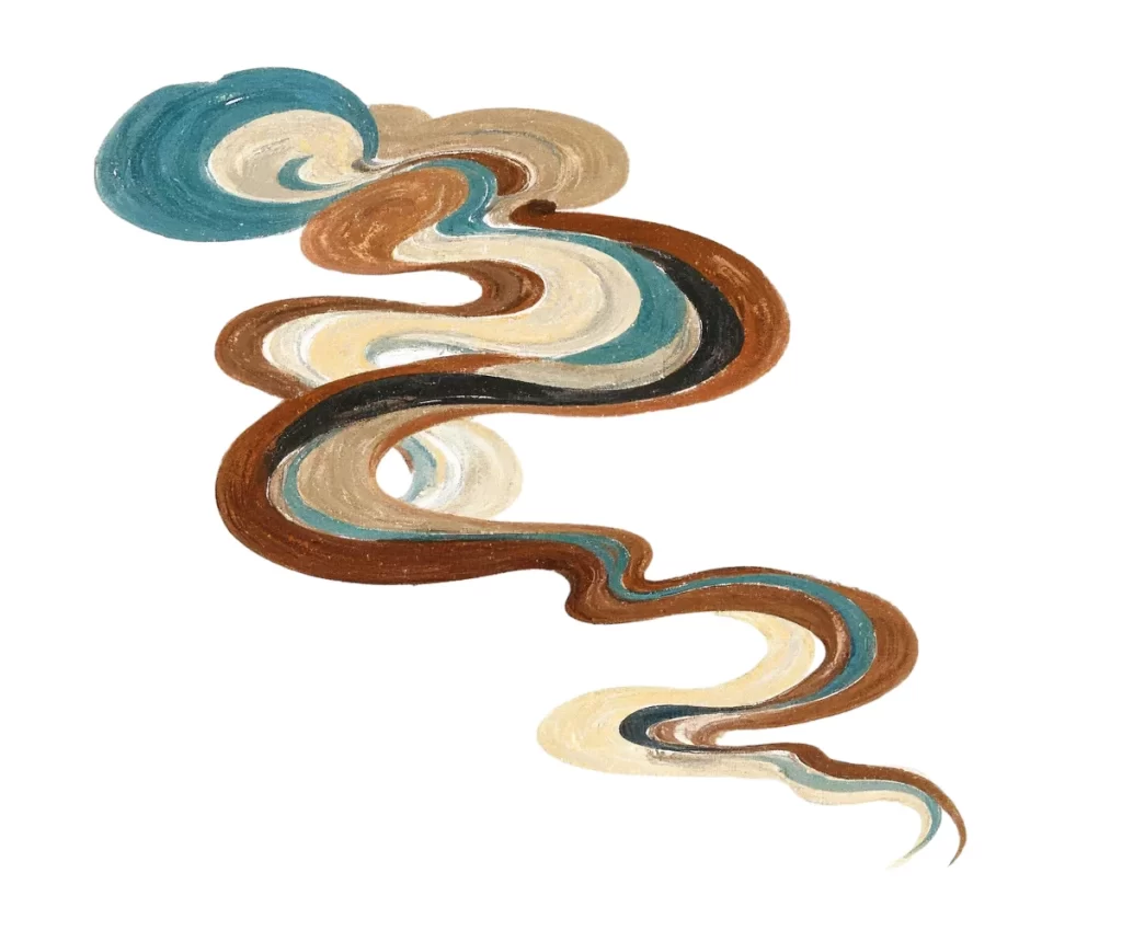 Gold Brown Blue White Swirl Dunhuang Traditional Pattern
