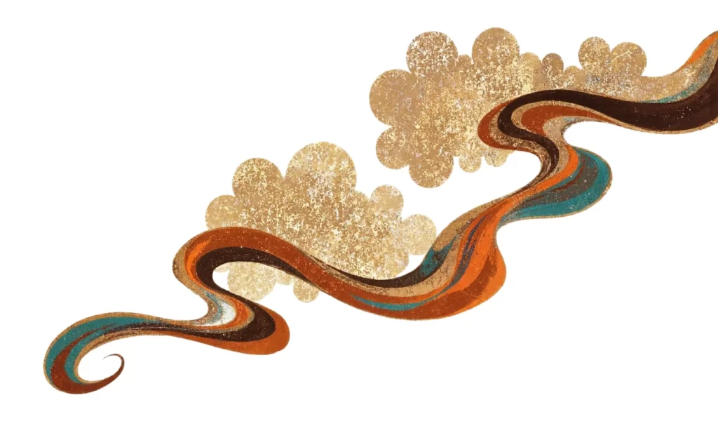 Gold Brown Flowing Clouds Dunhuang Traditional Pattern