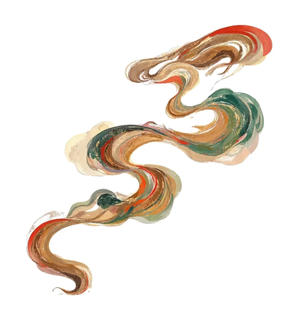 Gold Brown Green Red Swirl Dunhuang Cloud Pattern
