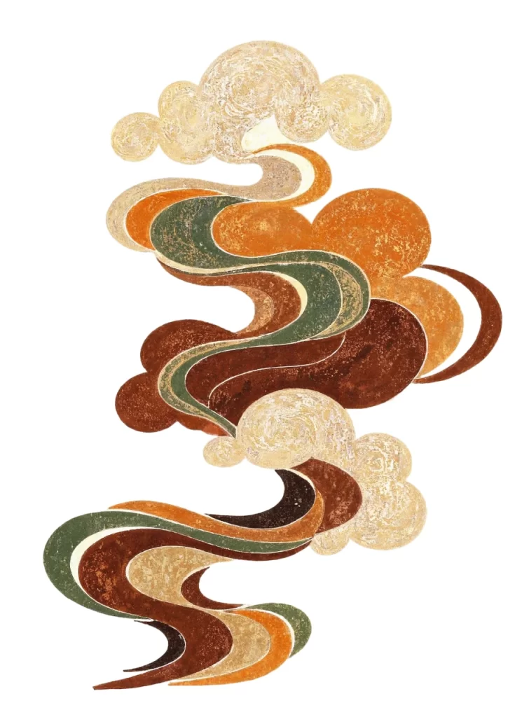 Gold Brown Green Swirl Spiral Dunhuang Cloud Pattern