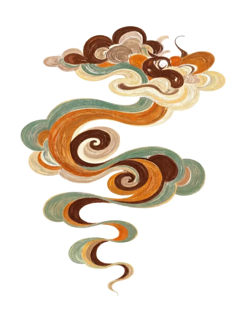 Gold Brown Green Swirl Spiral Dunhuang Traditional Pattern